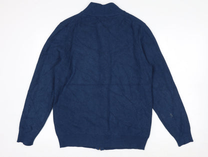 Cotton Traders Men’s Blue Full Zip Knit Jumper L High Neck
