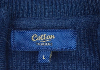 Cotton Traders Men’s Blue Full Zip Knit Jumper L High Neck