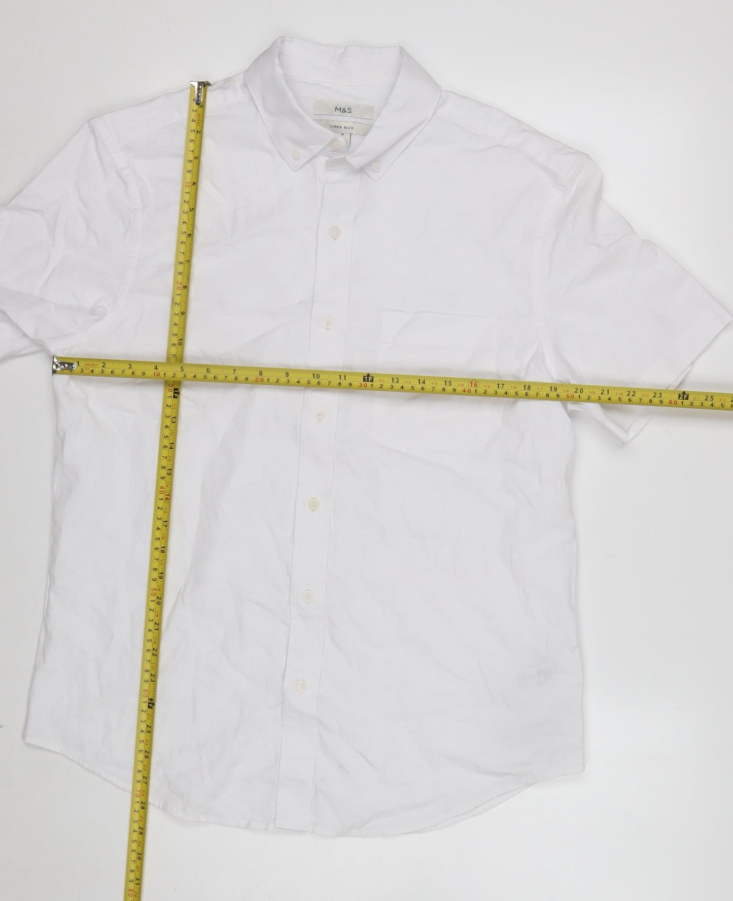 Marks and Spencer Men’s White Linen Blend Short Sleeve Button-Up Shirt M