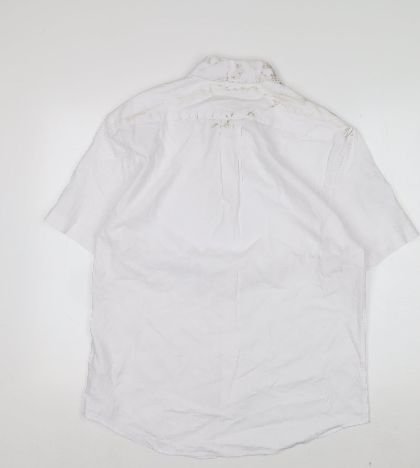 Marks and Spencer Men’s White Linen Blend Short Sleeve Button-Up Shirt M