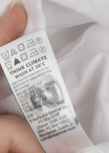 Marks and Spencer Men’s White Linen Blend Short Sleeve Button-Up Shirt M