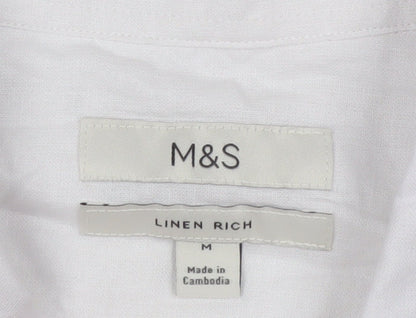 Marks and Spencer Men’s White Linen Blend Short Sleeve Button-Up Shirt M