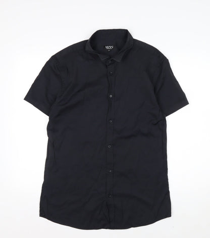 boohooMAN Men's Black XL Short Sleeve Button-Up Casual Shirt