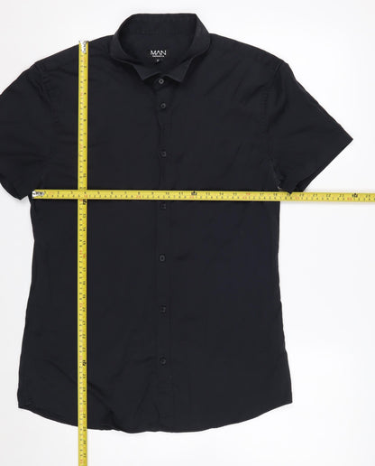boohooMAN Men's Black XL Short Sleeve Button-Up Casual Shirt