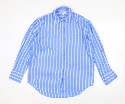 Marks and Spencer Womens Blue Striped Cotton Button-Up Shirt Size 8
