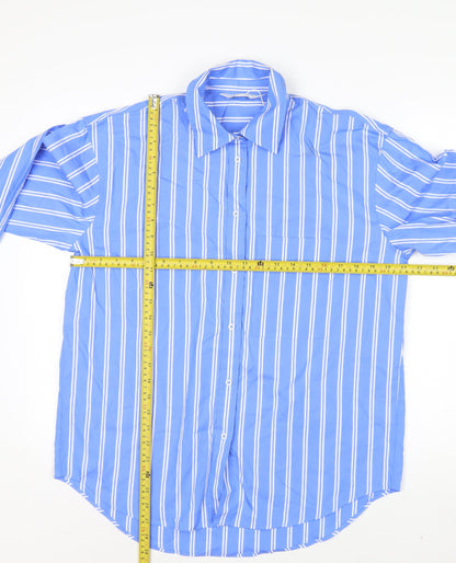 Marks and Spencer Womens Blue Striped Cotton Button-Up Shirt Size 8