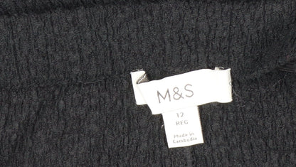 Marks and Spencer Women’s Black Cropped Knit Wide-Leg Trousers Size 12