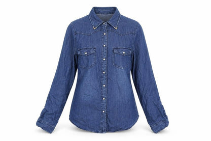 Oasis Women's Blue Denim Button-Up Shirt Size 10 Long Sleeve