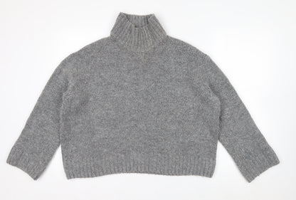 H&M Women Grey Roll Neck Wool Blend Jumper Medium Classic Winter
