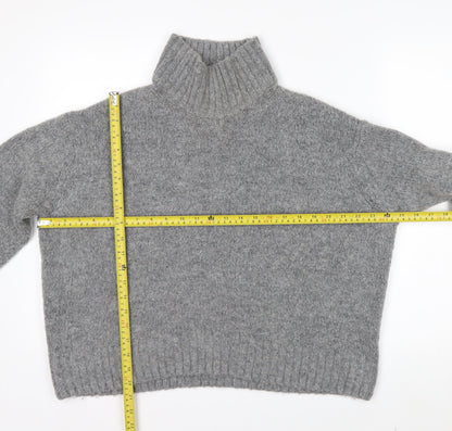 H&M Women Grey Roll Neck Wool Blend Jumper Medium Classic Winter