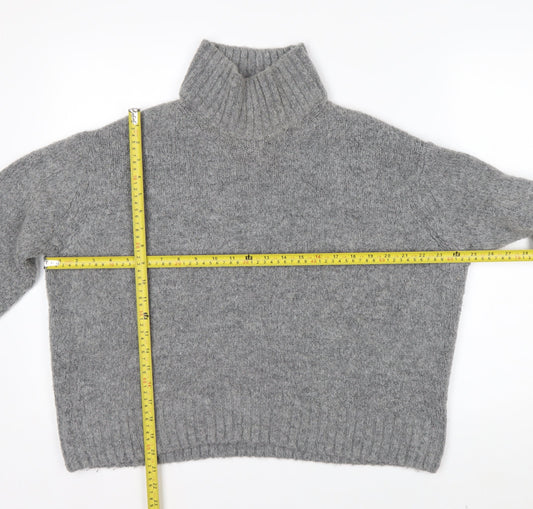 H&M Women Grey Roll Neck Wool Blend Jumper Medium Classic Winter