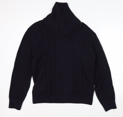Zara Mens Black Wool Blend Roll Neck Cable Knit Jumper L