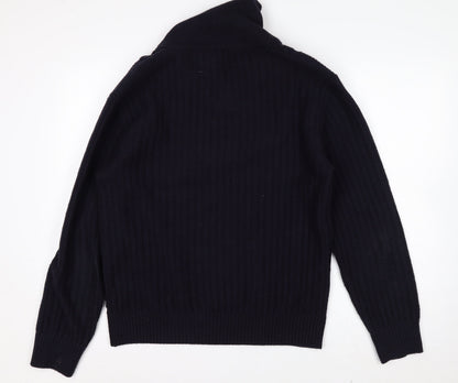 Zara Mens Black Wool Blend Roll Neck Cable Knit Jumper L