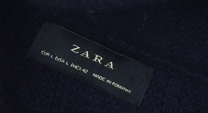 Zara Mens Black Wool Blend Roll Neck Cable Knit Jumper L