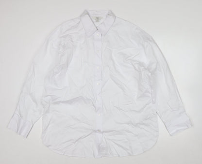 Marks and Spencer Women's White Cotton Long Sleeve Button-Up Shirt Size 12
