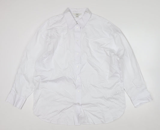Marks and Spencer Women's White Cotton Long Sleeve Button-Up Shirt Size 12