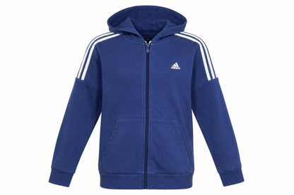 Front view of Adidas boys’ blue full zip hoodie 13-14 years cotton blend lined sportswear