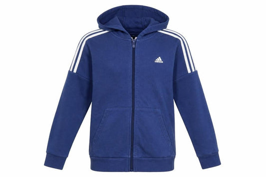 Front view of Adidas boys’ blue full zip hoodie 13-14 years cotton blend lined sportswear