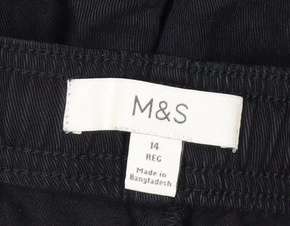 Marks and Spencer Womens Black Linen Blend Cropped Trousers Size 14 Regular
