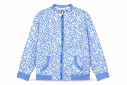 Country Rose Women Blue Floral Quilted Zip Jacket M