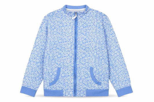 Country Rose Women Blue Floral Quilted Zip Jacket M