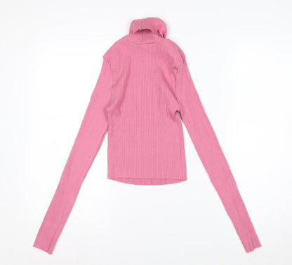 ASOS DESIGN Women’s Pink Roll Neck Ribbed Long Sleeve Top Size 10