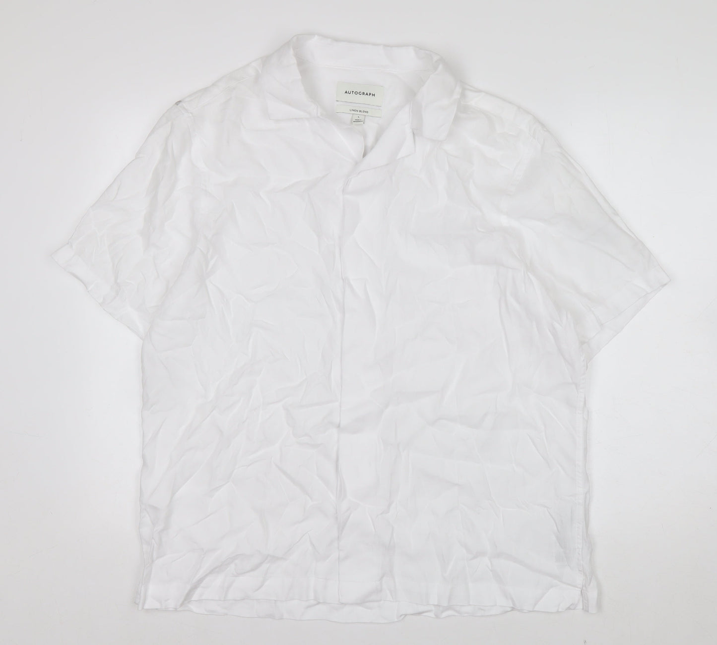 Marks and Spencer Autograph Men's White Linen Blend Short Sleeve Shirt Size L