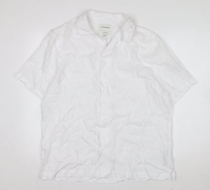 Marks and Spencer Autograph Men's White Linen Blend Short Sleeve Shirt Size L