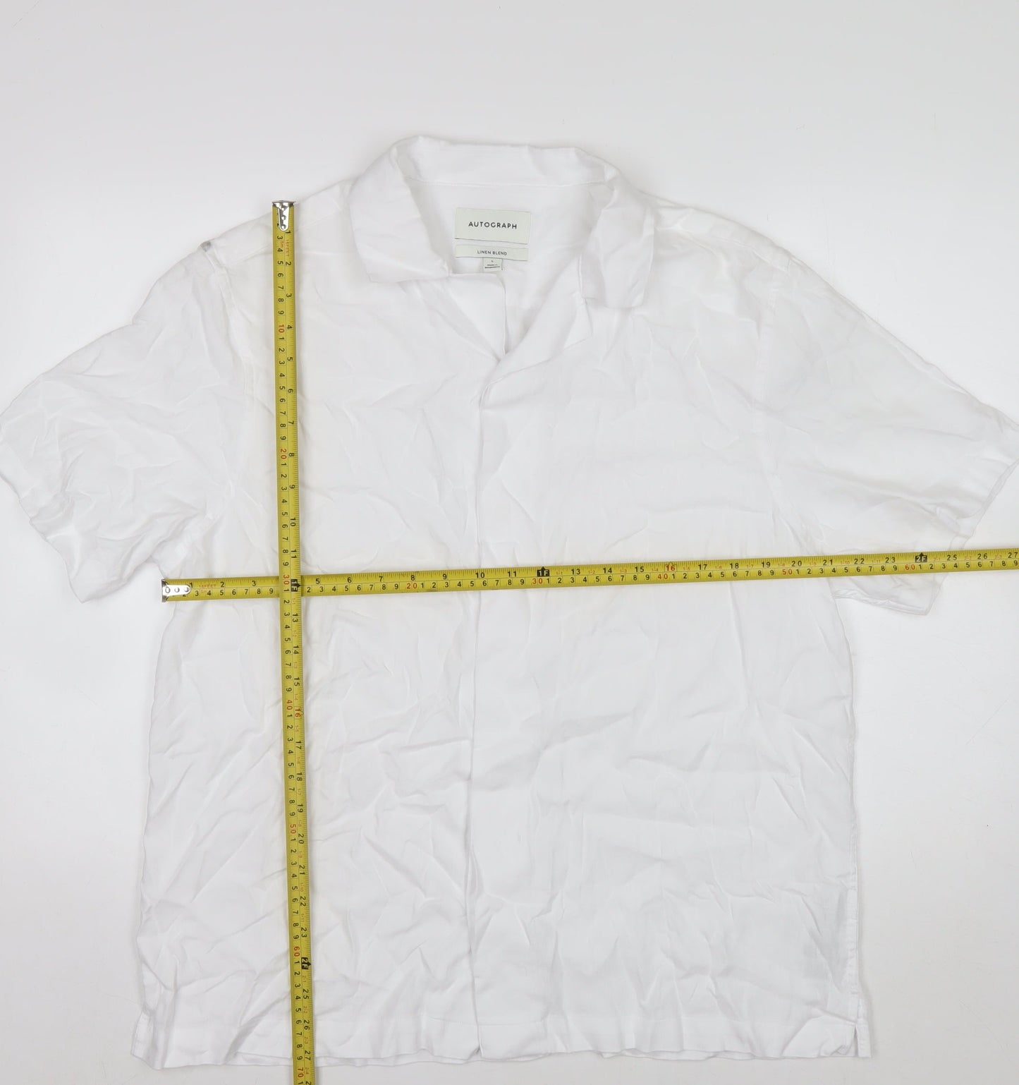 Marks and Spencer Autograph Men's White Linen Blend Short Sleeve Shirt Size L