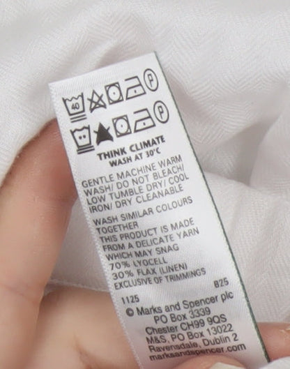 Marks and Spencer Autograph Men's White Linen Blend Short Sleeve Shirt Size L