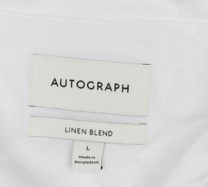 Marks and Spencer Autograph Men's White Linen Blend Short Sleeve Shirt Size L