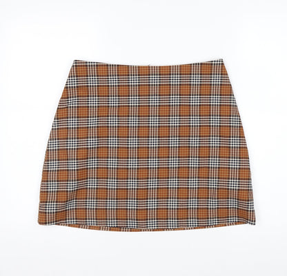 Monki Women's Brown Check A-Line Mini Skirt Size 12