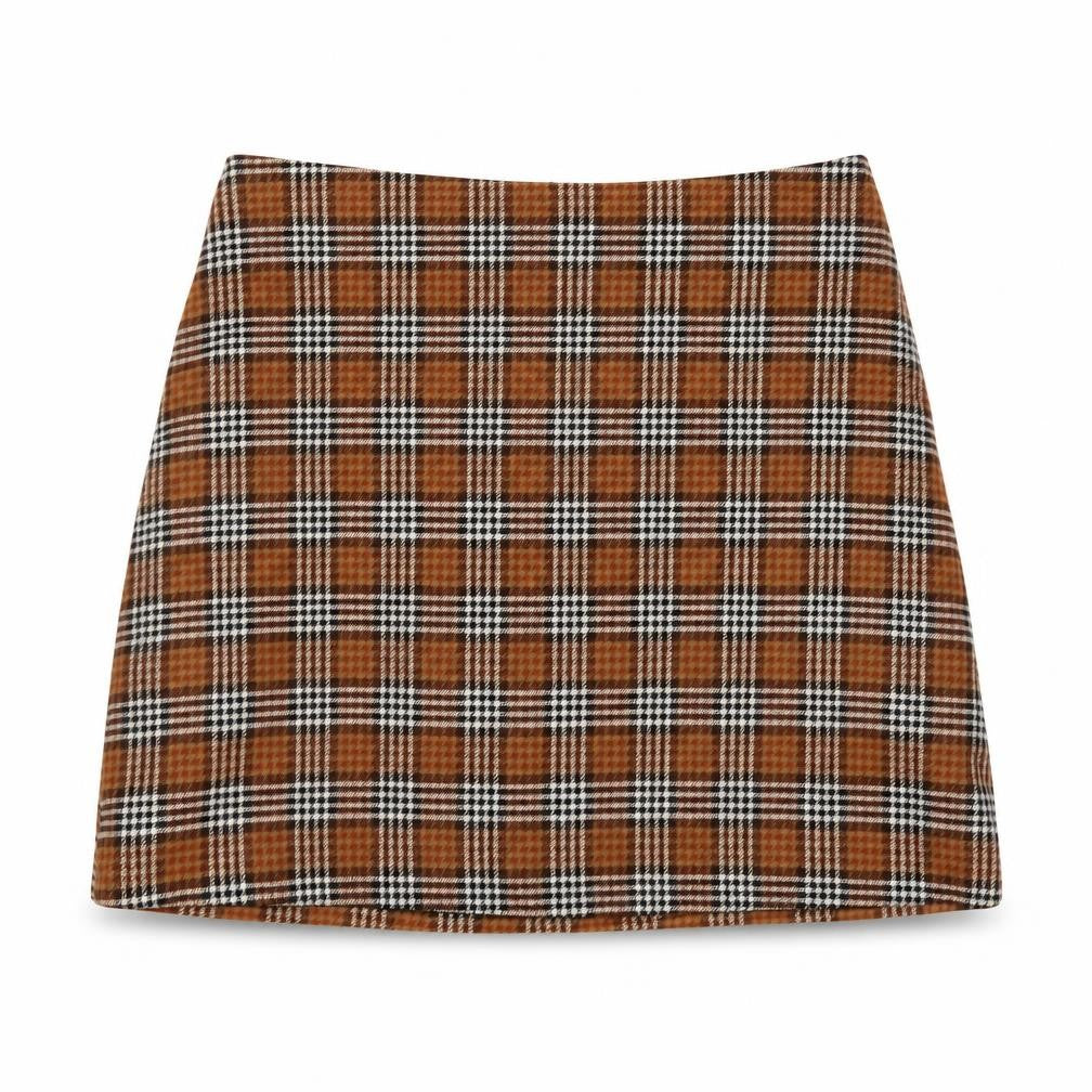 Monki Women's Brown Check A-Line Mini Skirt Size 12
