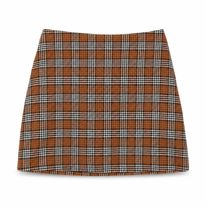 Monki Women's Brown Check A-Line Mini Skirt Size 12