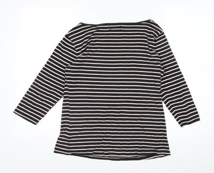 ZARA Women Black Striped Organic Cotton 3/4 Sleeve T-Shirt XL
