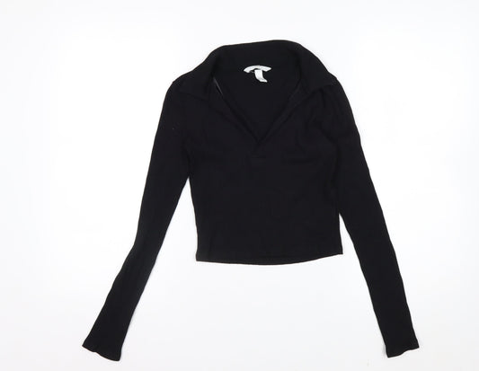 H&M Women's Black Cropped V-Neck Long Sleeve Top XS