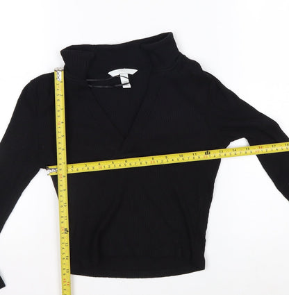 H&M Women's Black Cropped V-Neck Long Sleeve Top XS