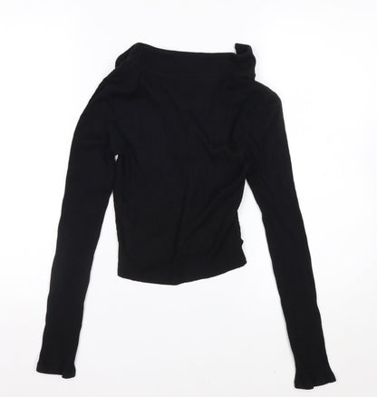 H&M Women's Black Cropped V-Neck Long Sleeve Top XS