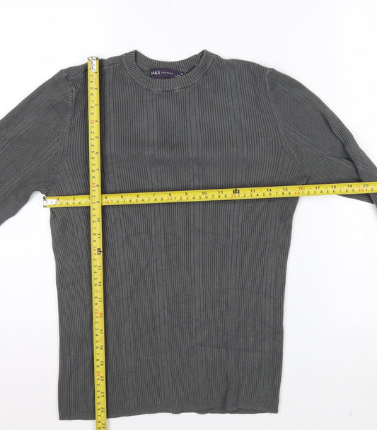 Marks and Spencer Womens Dark Olive Ribbed Knit Long Sleeve Top Size 12