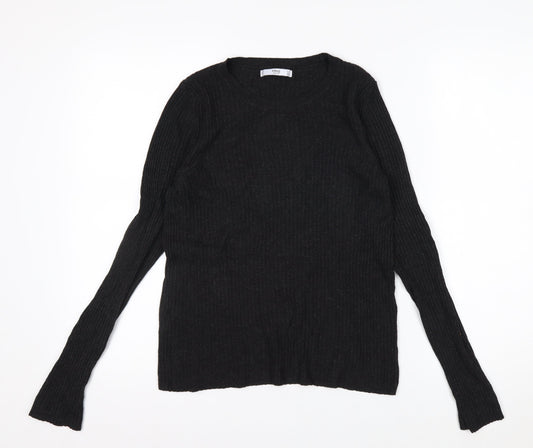 MNG Basics Women’s Black Ribbed Long Sleeve Slim Fit Knit Top Size 12