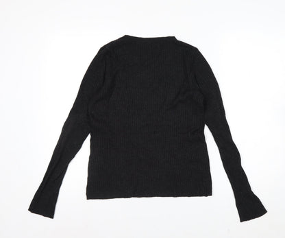 MNG Basics Women’s Black Ribbed Long Sleeve Slim Fit Knit Top Size 12