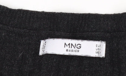 MNG Basics Women’s Black Ribbed Long Sleeve Slim Fit Knit Top Size 12