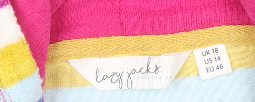 Lazy Jacks Womens Multicoloured Striped Hooded Tunic UK 18 Cotton Blend