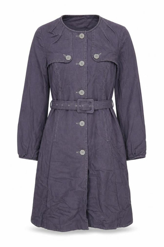 Wrap Womens Purple Belted Long Coat UK 16 Cotton Linen Blend