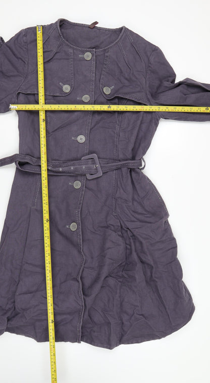 Wrap Womens Purple Belted Long Coat UK 16 Cotton Linen Blend