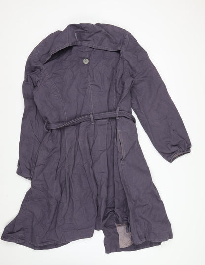 Wrap Womens Purple Belted Long Coat UK 16 Cotton Linen Blend