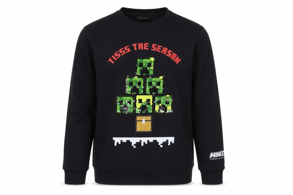 Minecraft Boys Black Sequin Christmas Pullover Sweatshirt 12-13 Years