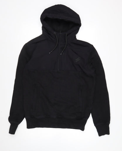 Superdry Men's Black L 1/2 Zip Hooded Sweatshirt Fleece Logo Hoodie