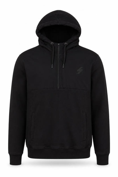 Superdry Men's Black L 1/2 Zip Hooded Sweatshirt Fleece Logo Hoodie