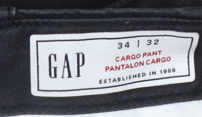 GAP Men's Black 34x32 Regular Fit Cargo Trousers